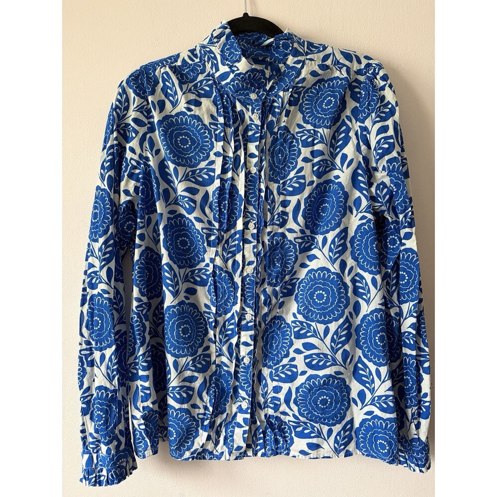 Boden Blue White Floral Print Button Front Blouse Shirt UK 18 US 14